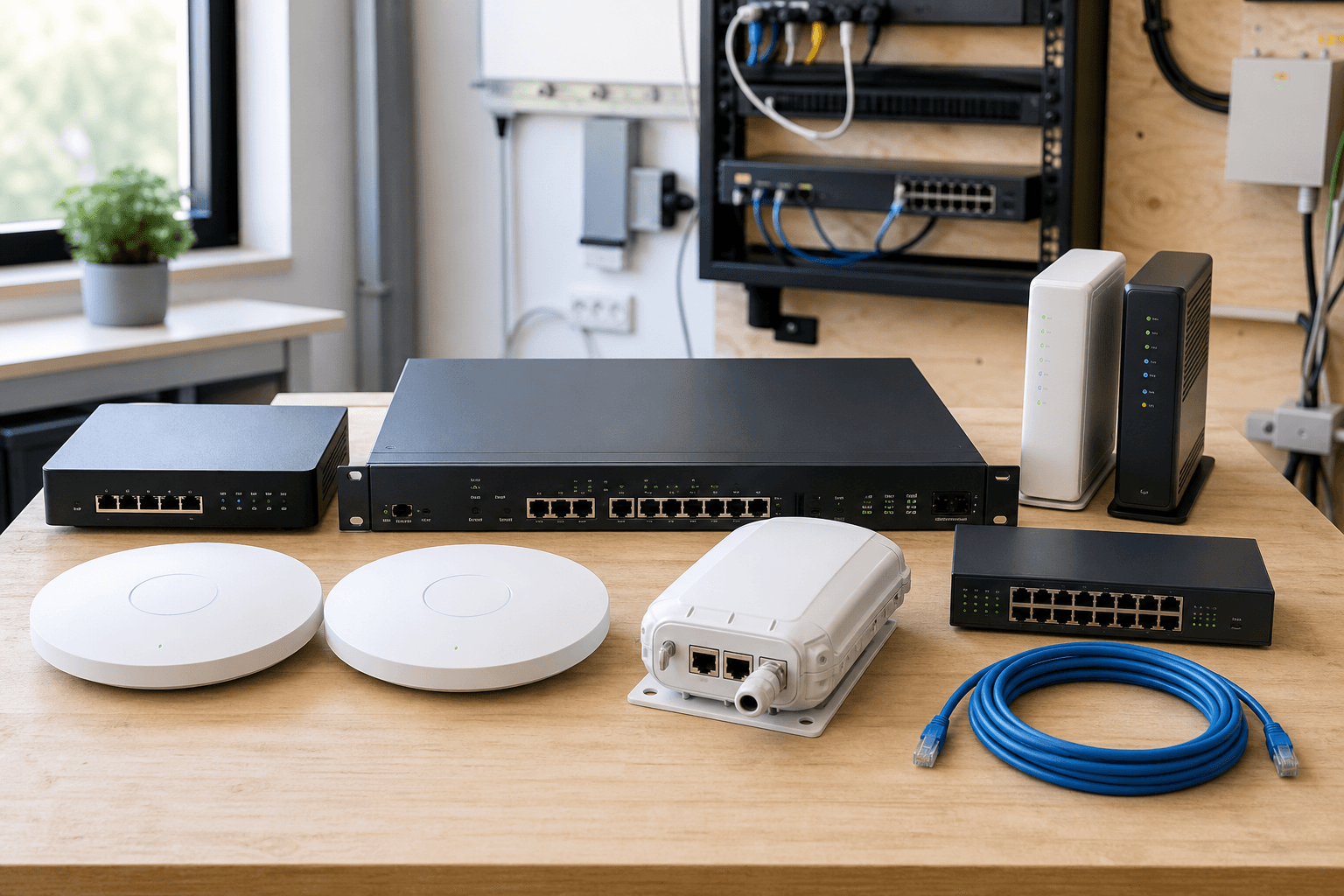 Routers, WiFi access points, ISP devices, switch, and Ethernet equipment